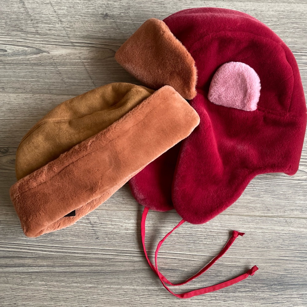 Faux Fur Hat Bundle. One Trapper with EarFlaps and Russian Winter hat. One size